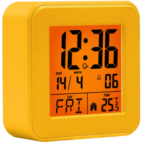 Digitalwecker mit manuell einstellbarer Uhr, Großes LED-Display, Temperatur- und Datumsanzeige, Snooze-Funktion, Ideal für Zuhause, Wohnzimmer und Arbeitsbereich, Gelb