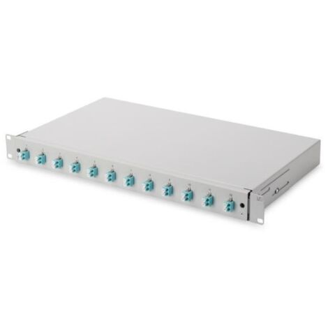 DIGITUS Box de Spleißen LWL 12 LC-Kupplungen - OM3- 1HE 19 Zoll - Multimode Duplex - Mit Kassette de Spleißen - Rackmontage