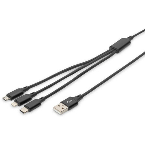 DIGITUS Cable 3-in-1 Cable USB-A to Lightning/MicroUSB/USB-C