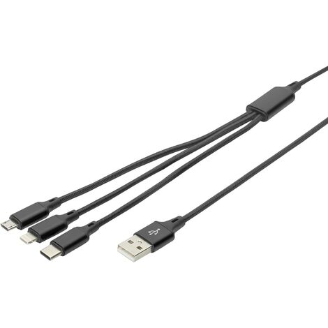 Digitus Câble de charge USB Connecteur Lightning , USB-A mâle, USB-C® mâle, USB-Micro-B mâle 1.00 m