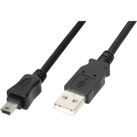 Digitus Câble USB USB 2.0 USB-A mâle, USB-Mini-B mâle 1.80 m noir avec fonction OTG AK-300108-018-S R43198