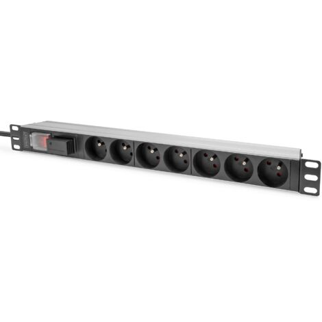 DIGITUS Ciabatta elettrica da 19" - 7 prese - 1U - Versione francese - 250VAC - 50/60Hz - 16A - 4000W - Con interruttore e protezione da sovratensioni
