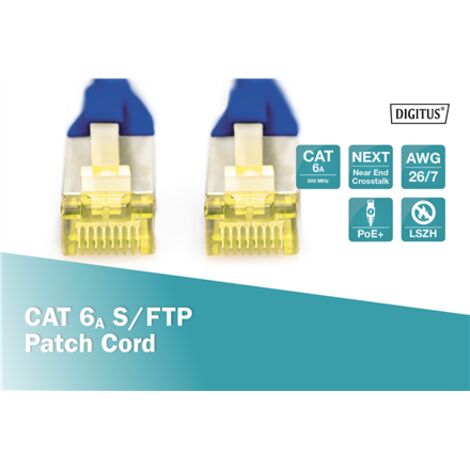 Digitus DK-1644-A-010/B RJ45 Câble réseau, câble patch CAT 6a S/FTP 1.00 m bleu sans halogène, torsadé par paire, avec cliquet d'encastrement, ig S138421
