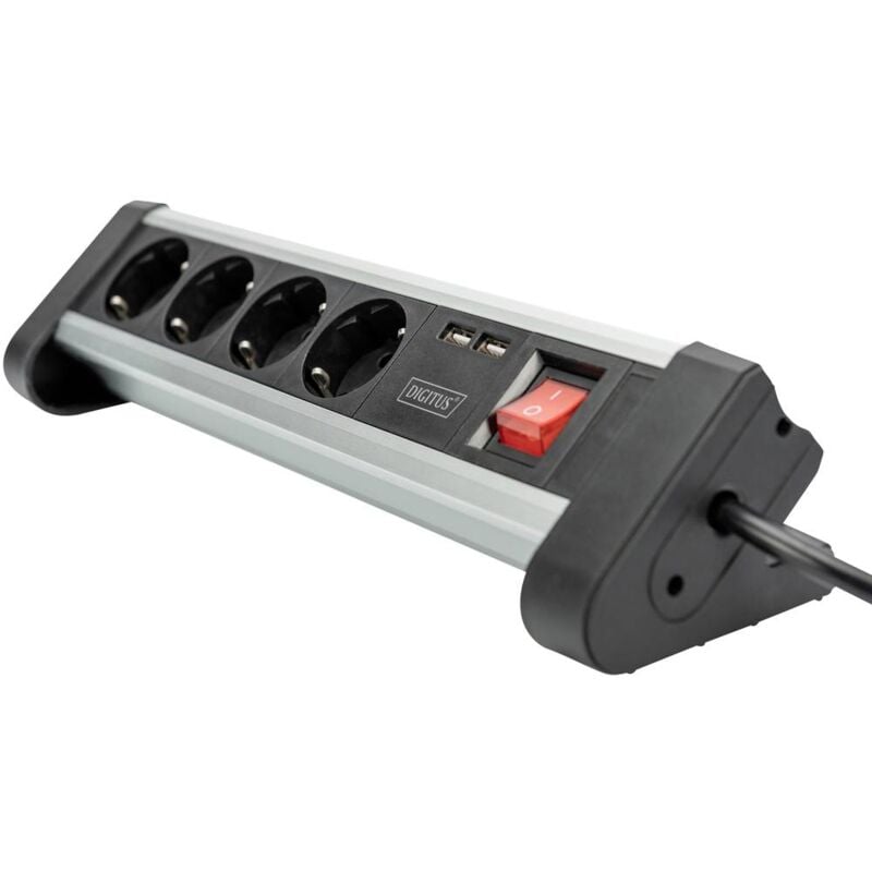 DA-70614 Multipresa con interruttore Alluminio, Argento , Nero, Argento Schuko 1 pz. - Digitus