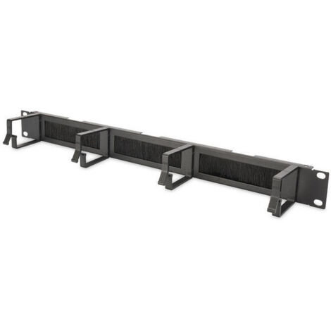 DIGITUS Panel de gestión de cables con tira de cepillo - 1U - 4 soportes guía 44 x 60 mm - 19 pulgadas - Para armarios de red y cables de red - Negro