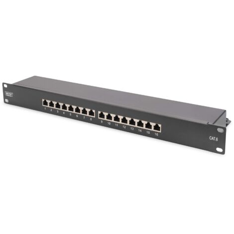 DIGITUS Panneau de brassage - 19` - Cat-6-16 ports RJ45 - Blindé - Champ de brassage LSA - Montage en rack 1HE -