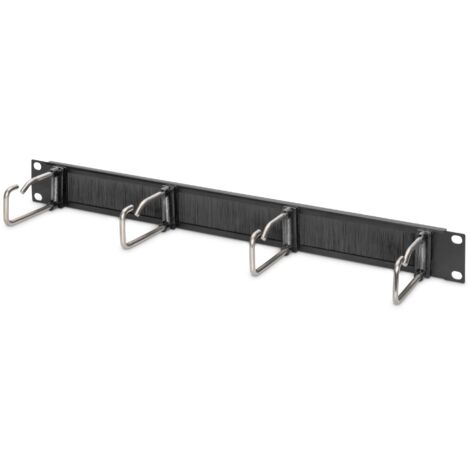 Digitus - Pannello Estensibile per Cavi con Passante e Barra Spazzolata, 19 Pollici, 1U, 4 staffe di Guida in Acciaio, Nero, Cavo pannello di gestione 1U - striscia di spazzola - NP