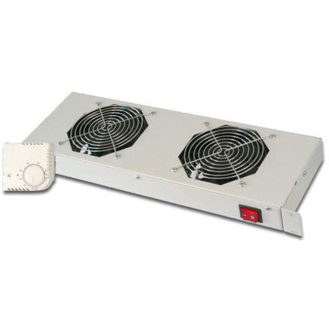 DIGITUS Unidad de ventilación para armario de red de 19 pulgadas – 2 ventiladores – montaje variable en los perfiles de 19 pulgadas – 1U – termostato – caudal de aire 4,6 m³ por minuto – gris