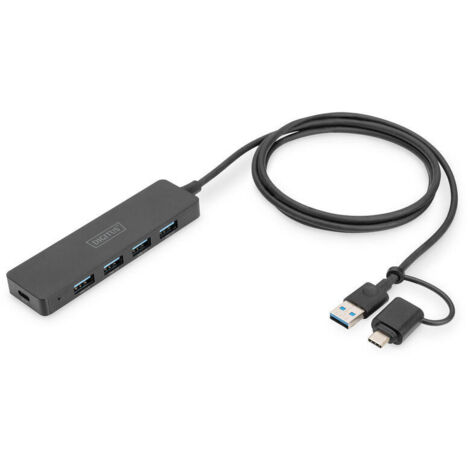 DIGITUS USB 3.0 Hub 4-Port+USB-C Adapter, SlimLine 1,2m Cable