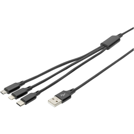 Digitus USB-Ladekabel Apple Lightning Stecker, USB-A Stecker, USB-C® Stecker, USB-Micro-B Stecker