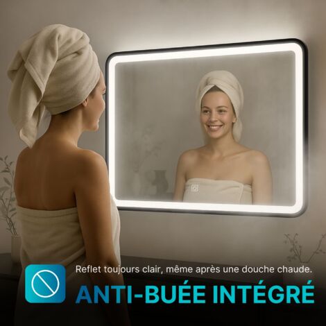 DILECI - Miroir LED 60x80 cm avec cadre aluminium noir