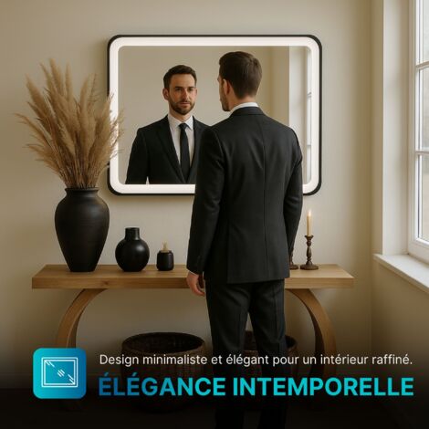 DILECI - Miroir LED 70x100 cm avec cadre alu noir