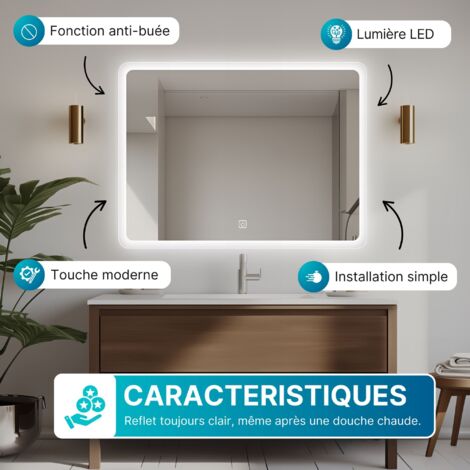DILECI - Miroir LED rectangulaire 100 x 70 cm avec contour givré