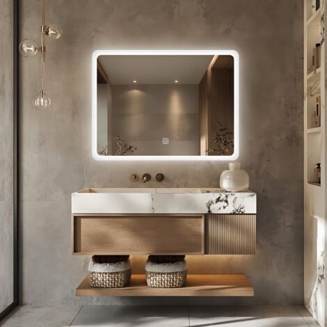 DILECI - Miroir LED rectangulaire 80x60 cm avec contour givré