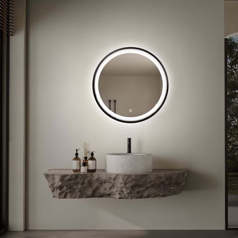 DILECI - Miroir rond LED Ø60 cm avec cadre aluminium noir