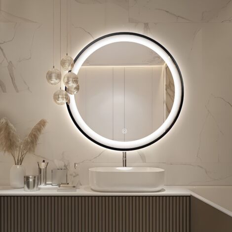 DILECI - Miroir rond LED Ø70 cm avec cadre en aluminium noir