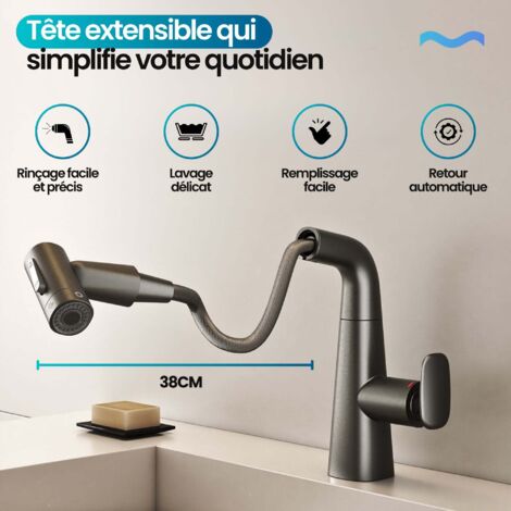 DILECI - Robinet multifonction salle de bain gris metalisé