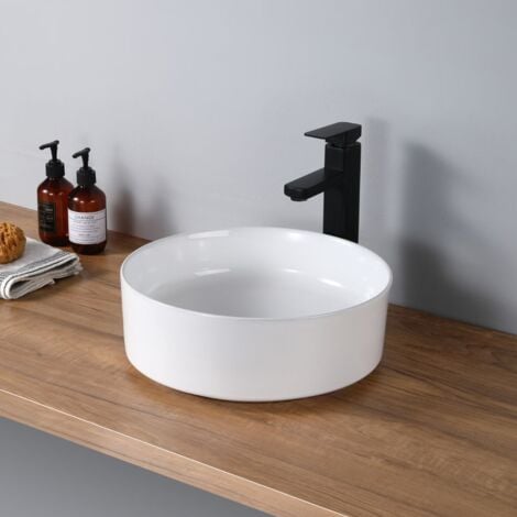 DILECI Vasque à poser ronde en céramique blanche