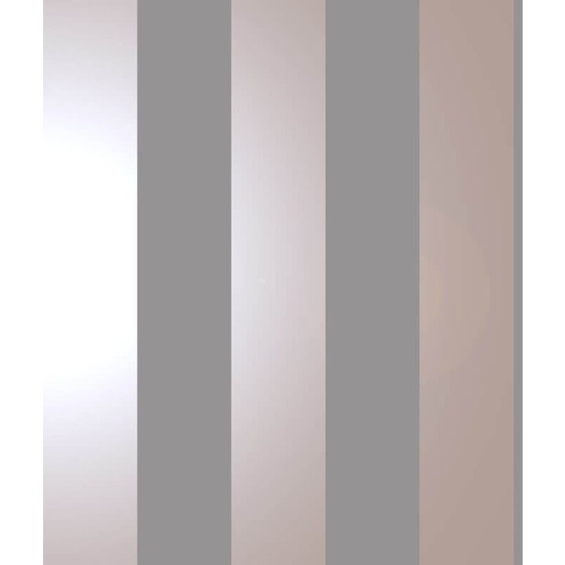 Holden Decor - Bold Stripe Grey Rose Gold Metallic Shimmer Wallpaper Feature