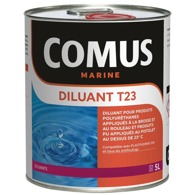 Diluant T23 - 5L Diluant pour produits polyuréthanes appliqués à la brosse et au rouleau Comus incolore