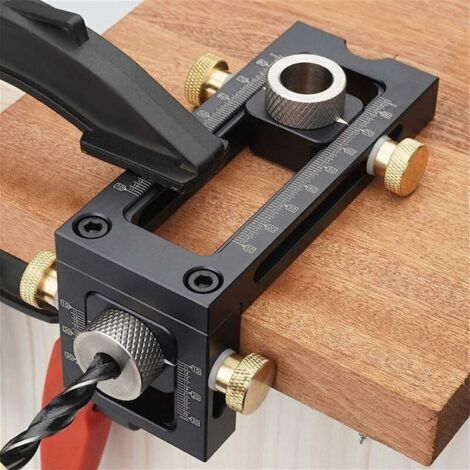 Dima di foratura per legno 2 in 1, dima per fori a tasca regolabile, kit guida per trapano a 4 fori (6/8/10/12 mm), kit di tasselli per viti del telaio del letto, localizzatore di punzoni