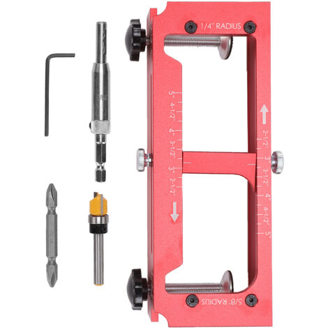 Dima per cerniere per porte, kit di dime per fresatrice in lega di alluminio, dima per mortase regolabile per cerniere da 2,5" a 5", raggio di 1/4", raggio di 5/8" e angoli squadrati.