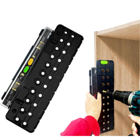 Dima per foratura mensole, dima per perni mensole, cerniera da 5 mm, guida per foratura legno in alluminio per fori dritti per lavorazione del legno e fai da te - Nero