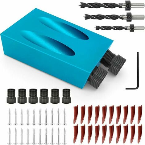 Dima per fori tascabili, kit di punte per tasselli da 15 gradi, guide per la lavorazione del legno, strumento per l'angolo di giunzione con adattatore per fori da 6/8/10 mm (1 confezione)