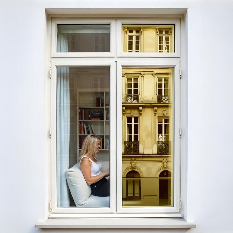 Dimexact - Film anti regard pour fenêtre à petit vitrage vis-à-vis proche - doré - 152 cm x 1 m - En Rouleau