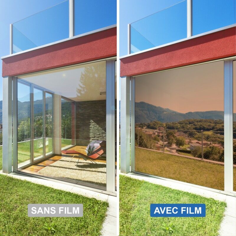 Dimexact - Film miroir sans tain repositionnable pour grand vitrage - Bronze - 120 cm x 2 m - En Rouleau - bleu