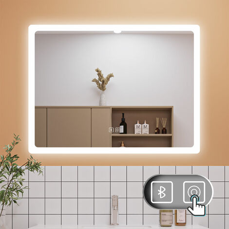 Dimmable 3 Colour Bathroom Mirror with Lights Anti Fog Touch Sensor Wall Mounted LED Bathroom Mirrors - 700x500mm+Bluetooth