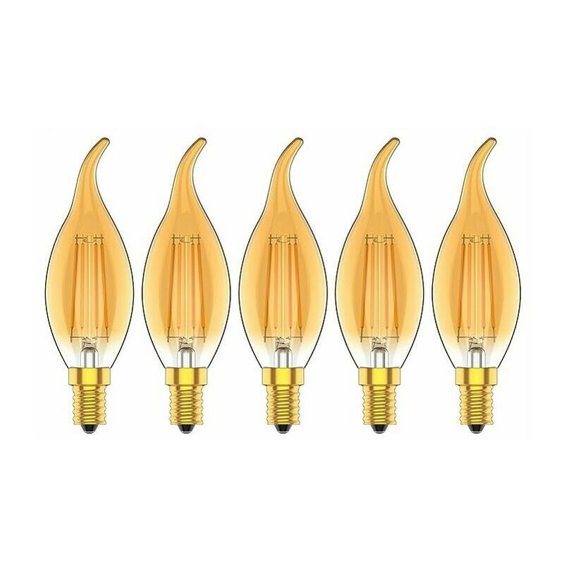 Dimmable 4W Ampoule a Filament Vintage E14 led jaune Chaud 2300K,320LM,AC 220V,Lot de 5 [Classe énergétique a+],