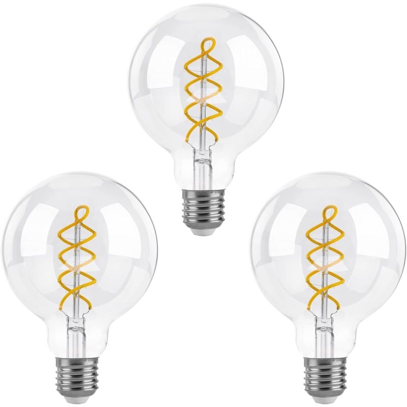 Dimmable Edison Ampoules led E27, G95 Vintage led à Filament Spirale Ampoule Décorative, 4W(équivalent 40W), Blanc Chaud 2700K, 400LM, Verre