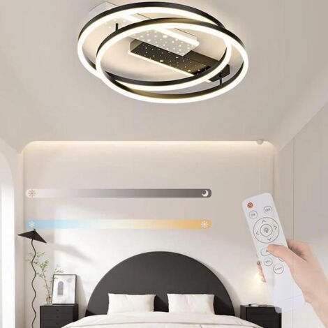 Dimmable LED ceiling light with remote control, modern aluminum ring, decorative chandelier for living room, bedroom, dining room, black