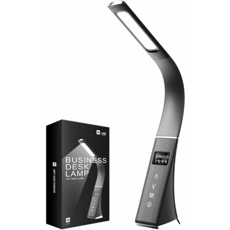 Dimmable LED Desk Lamp Eye Protection Touch Bedside Lamp for Reading 3 Modes/5 Brightness Levels/LCD Display/Alarm Clock/Temperature and Calendar Black
