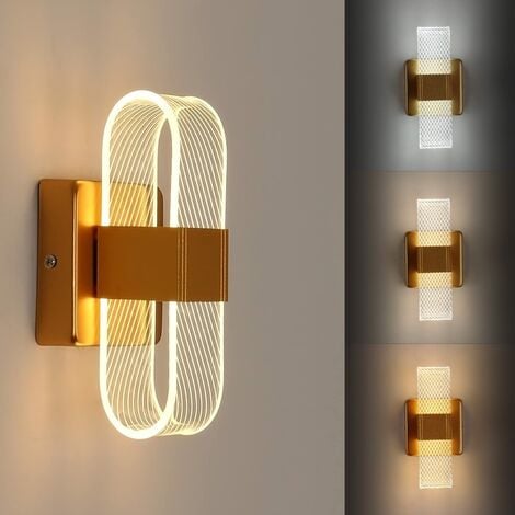 Dimmable LED indoor wall light 12W, 3000K-6000K light bedside lamp, modern creative romantic acrylic design wall light for bedroom, living room, hallway (gold)