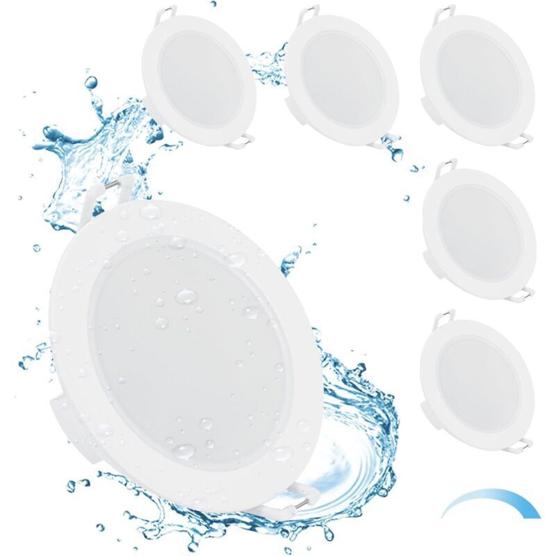 Dimmable Recessed LED Spotlights, 6 x 6W Bathroom Spotlights, IP65, 4000K Natural White, Extra Flat 35mm LED Spotlights, Φ68-80mm Hole, AC230V