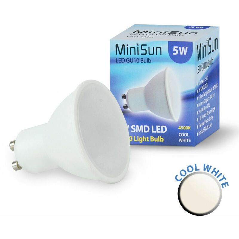 Minisun - 5W LED GU10 Spotlight Light Bulb 4500K Neutral White - Single