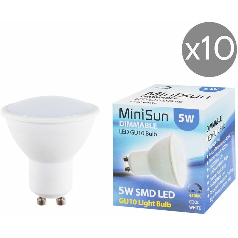 5W LED GU10 Spotlight Light Bulb 4500K Neutral White - Pack of 10