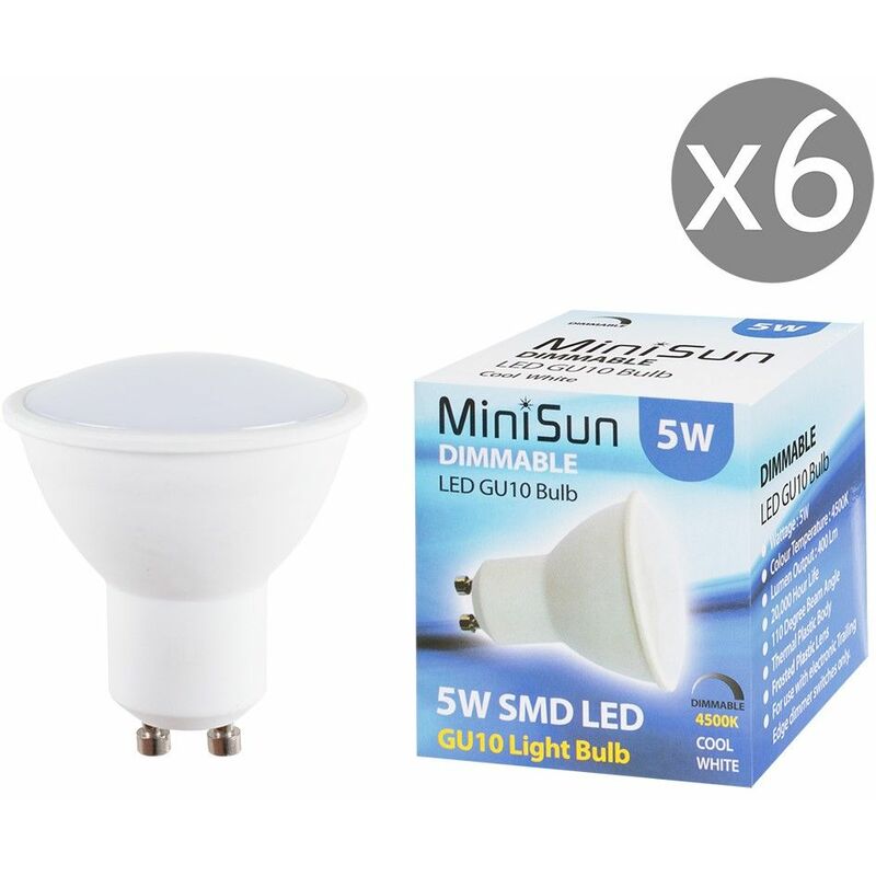 5W LED GU10 Spotlight Light Bulb 4500K Neutral White - Pack of 6