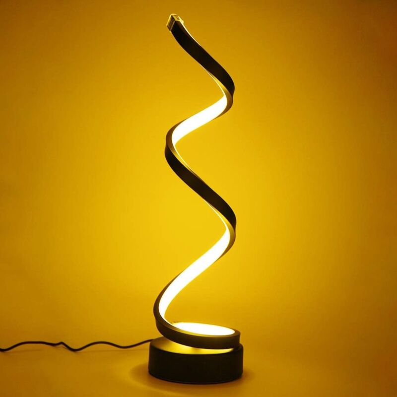 Aiperq - Dimmable Spiral Led Desk Table Lamp - 20W Tricolor Eye Protection Black Bedside Lamp Indoor Lighting