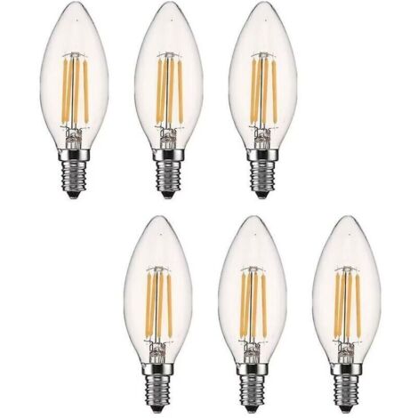 Dimmbare E14-LED-Kerzenlampe, 4 W, Warmweiß 2700 K, kleiner Schraubsockel, LED-Filament, entspricht 40 W, 6er-Pack fg