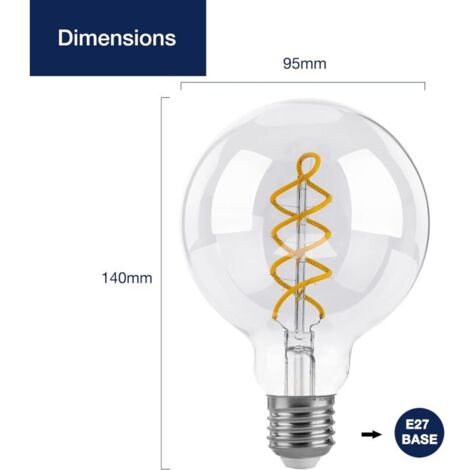 Dimmbare Edison-LED-Glühbirnen E27, G95 Vintage LED-Spiralglühbirne, 4 W (entspricht 40 W), Warmweiß 2700 K, 400 lm, Klarglas, 3er-Pack [Energieklasse F]