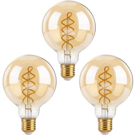 Dimmbare Edison-LED-Lampen E27, G80 Vintage-LED-Spiralfilament-dekorative Glühbirne, 4 W (entspricht 40 W), Warmweiß 2700 K, 470 lm, bernsteinfarbenes Glas, 3er-Pack