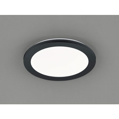 Dimmbare LED Deckenleuchte CAMILLUS flache Badezimmerlampe Ø26cm schwarz IP44