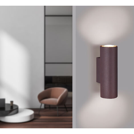 Dimmbare LED Up & Down Innenwandleuchte aus rostfarbigem Metall, Höhe 18cm
