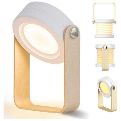 Dimmbare Touch LED Nachttischlampe Retro Tischlampe mit Holzgriff 3 Helligkeitsstufen Faltbare tragbare Tischlampe mit