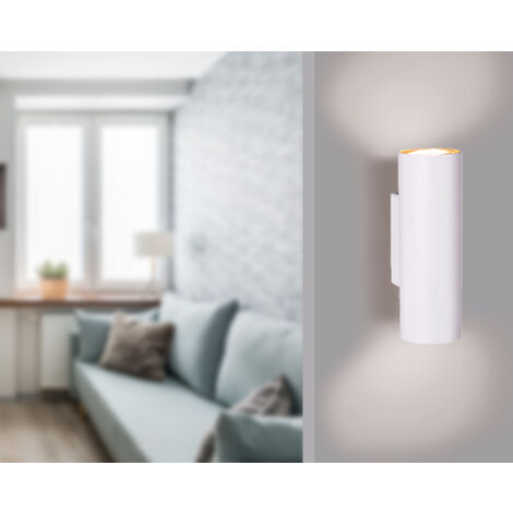Dimmbare Up & Down Innenwandleuchte aus weißem Metall mit 2 LEDs, Höhe 18cm