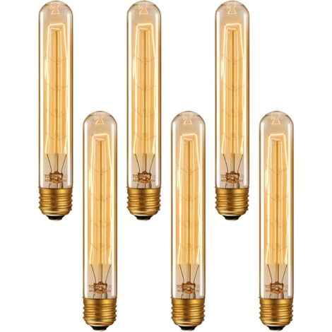 Dimmbare Vintage-Röhrenglühbirne, T185-Glühfaden, E27-Sockel, Edison 40 W, lange T185-Glühbirne für rustikalen Kronleuchter, Wandleuchter, warme Bernsteinfarbe 2200 K, 6er-Set
