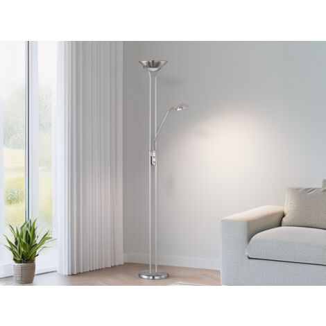 Dimmbarer LED Deckenfluter SPOCK mit Leselampe, Silber Höhe 180cm
